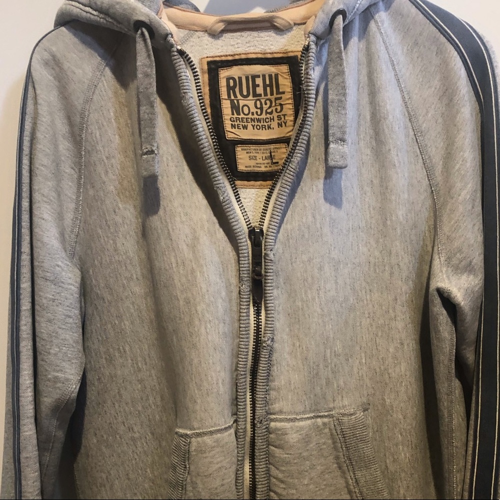Ruehl No. 925 Distressed Zip Up Hoodie Gray Size L